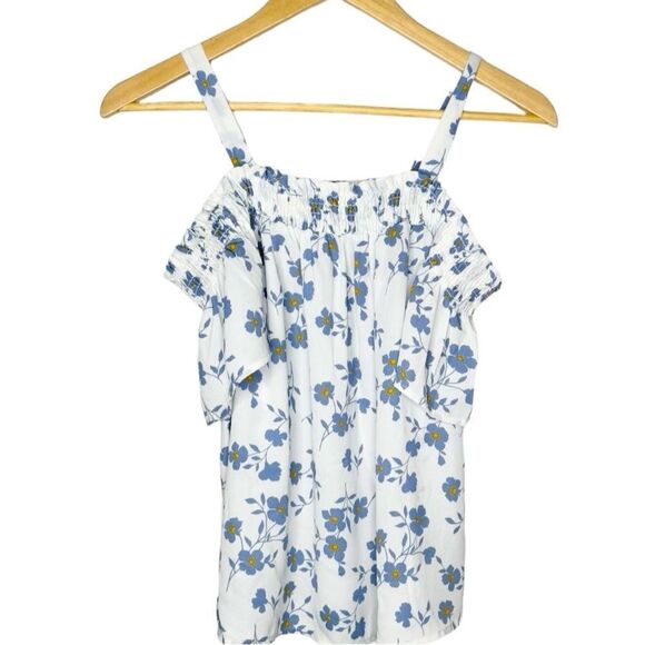 Sienna Sky Tops - Sienna Sky Blue & White Floral Cold Shoulder Lightweight Flowy Blouse. Small.